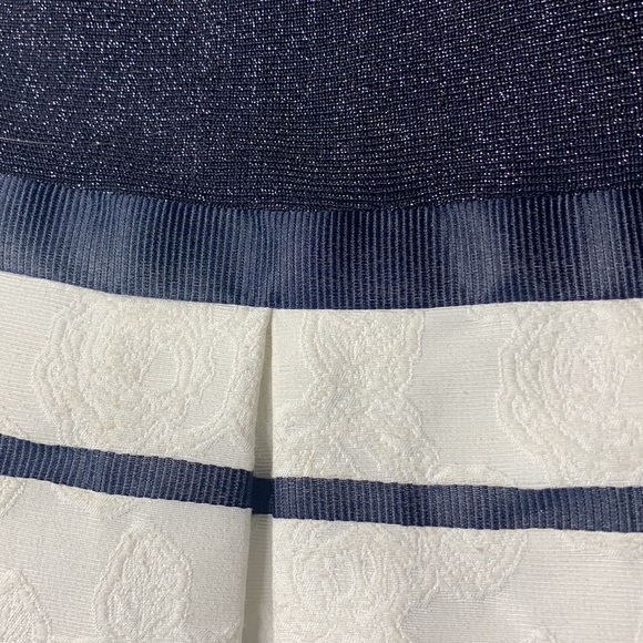 Fit & Flare Dress Navy Blue Sparkle Sleeveless Striped Party Cocktail - Picture 7 of 7